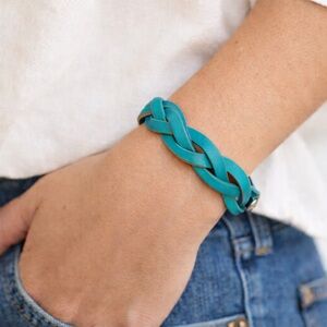 Justin Genuine Leather Braided Teal Western Bracelet NWT